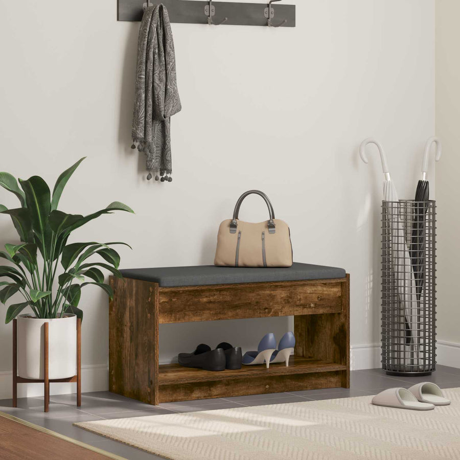 Halbank met kussen met plank Gerookte Eik 83 x 38 x 45 cm