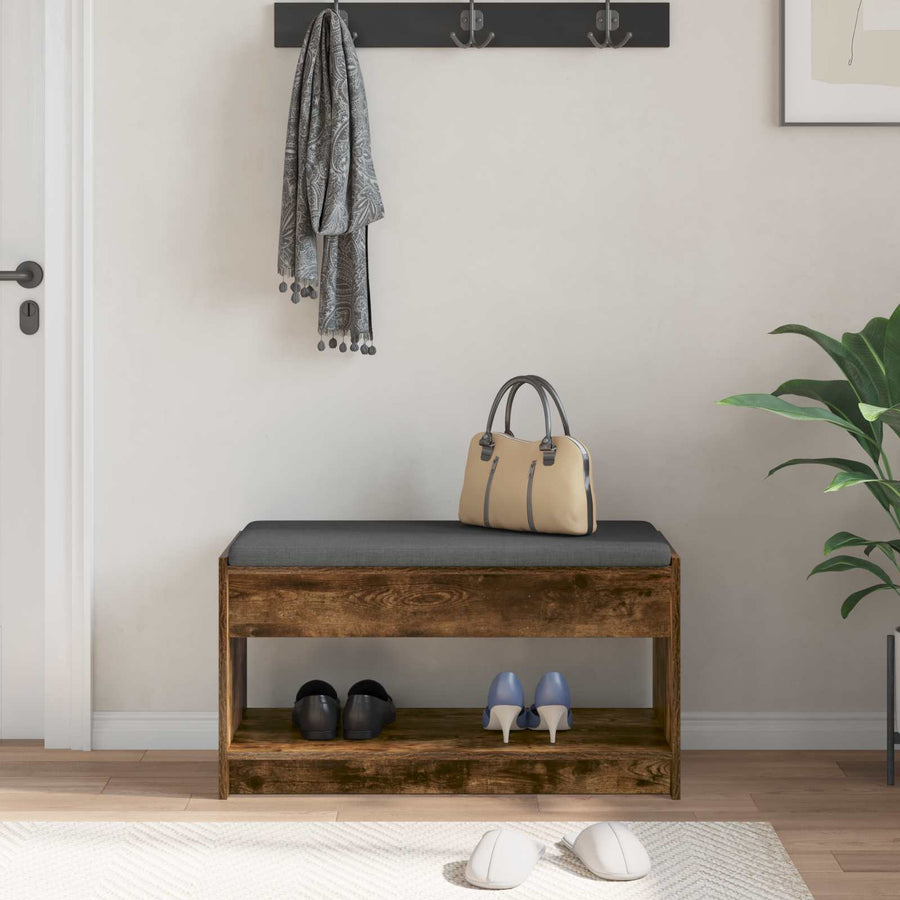 Halbank met kussen met plank Gerookte Eik 83 x 38 x 45 cm