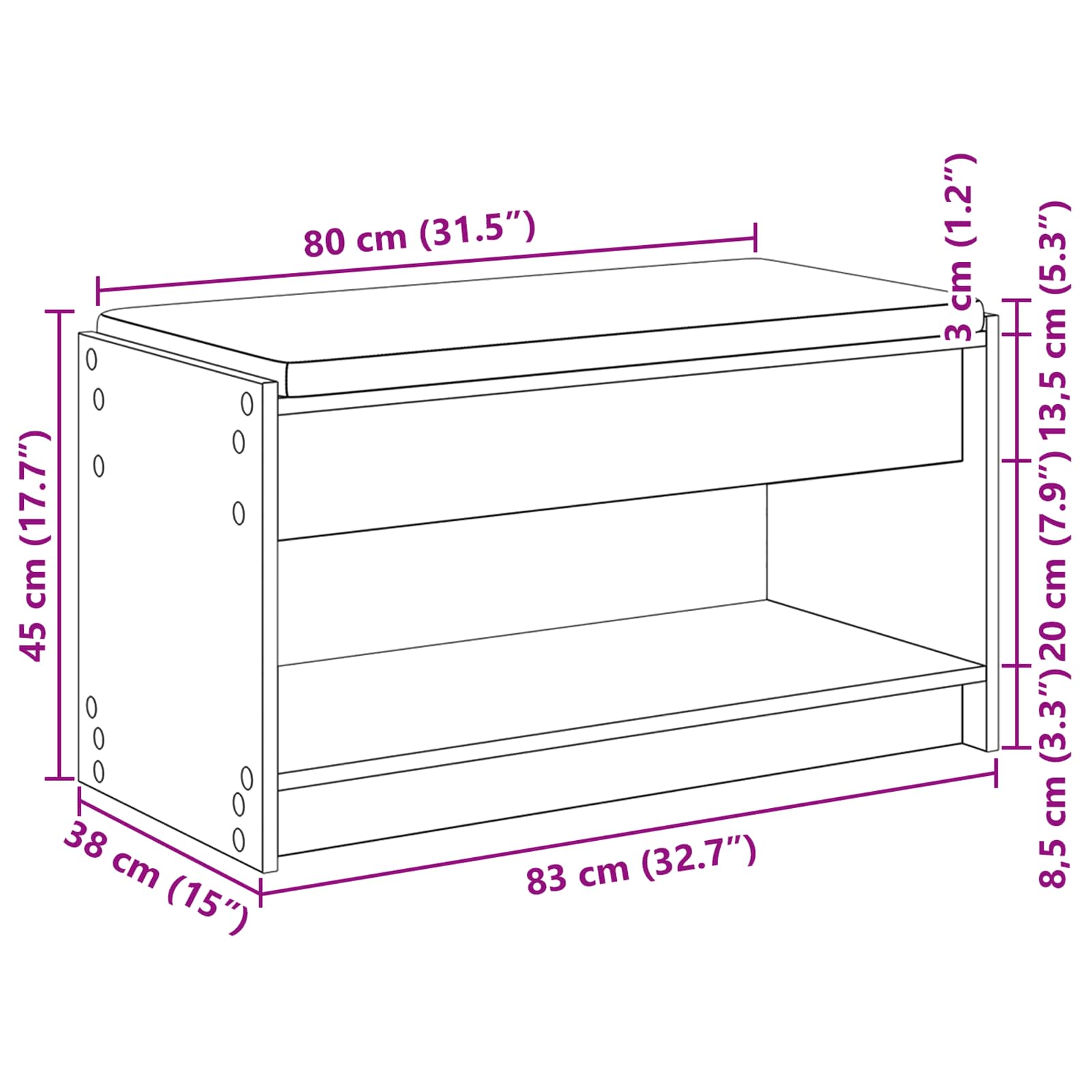 Halbank met kussen met plank Grijze Sonoma 83 x 38 x 45 cm