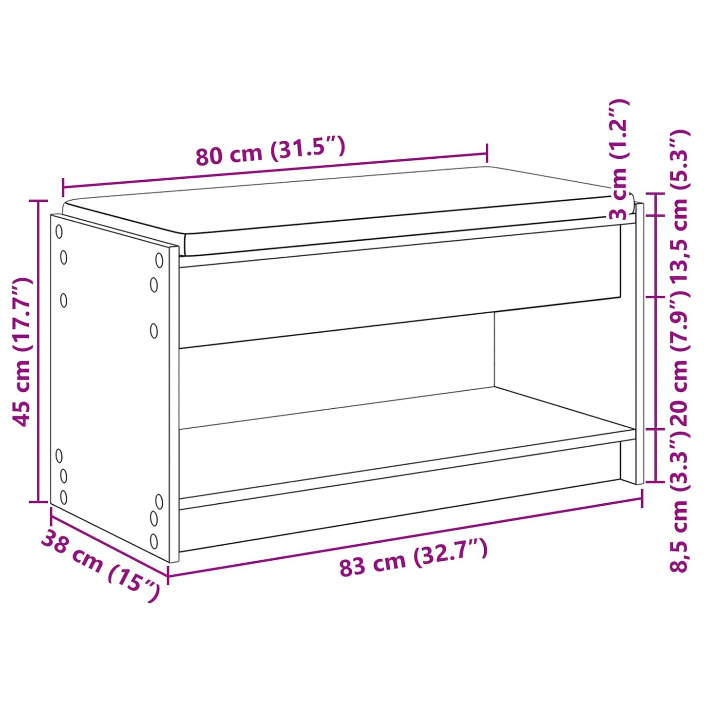 Halbank Oudhout 83 x 38 x 45 cm Geïndustrialiseerd hout en stof