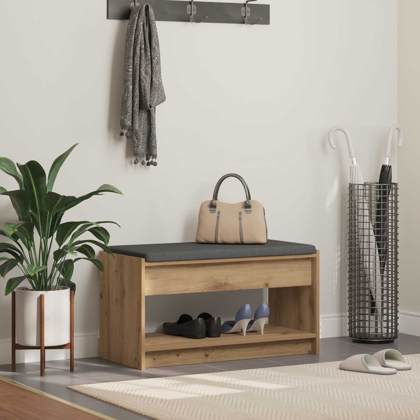 Halbank met kussen met plank Artisan Eik 83 x 38 x 45 cm