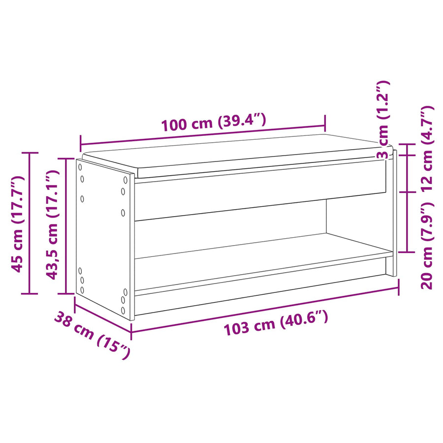 Halbank met kussen met plank met opslag Wit 100 x 38 x 46 cm