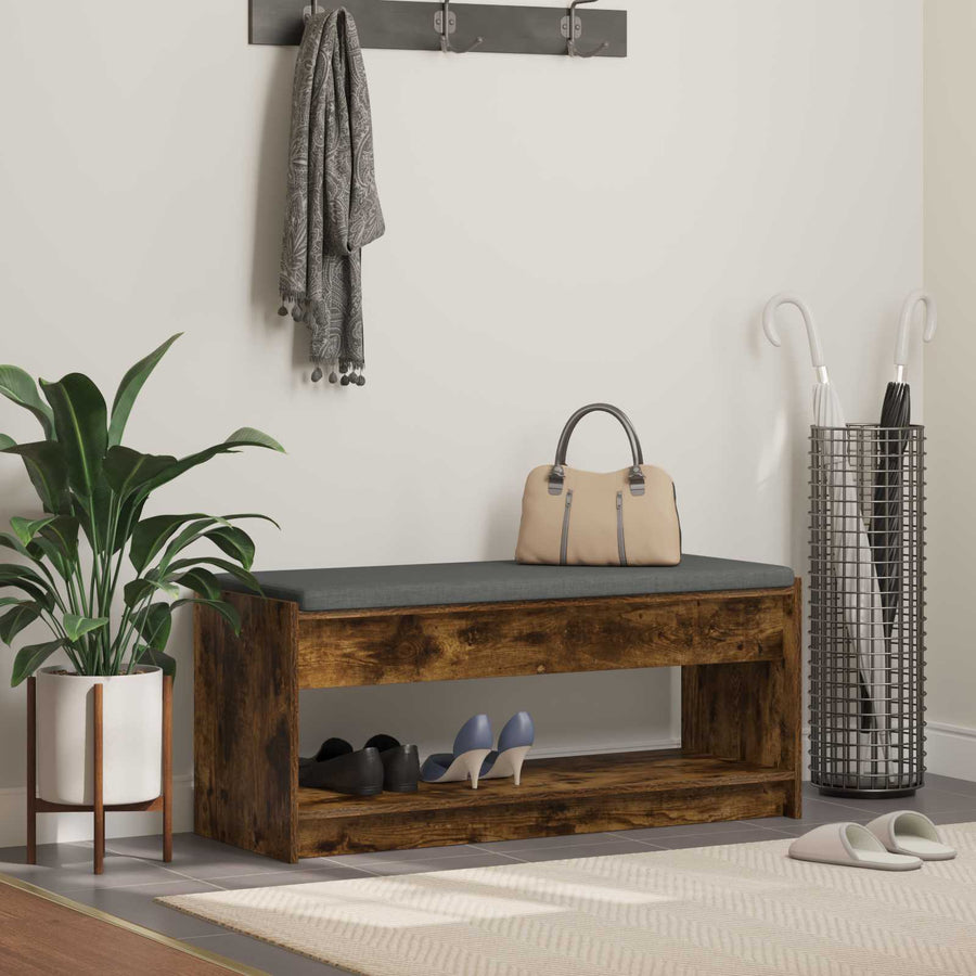 Halbank met kussen met plank Gerookt eiken 100 x 38 x 46 cm