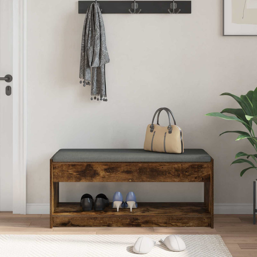 Halbank met kussen met plank Gerookt eiken 100 x 38 x 46 cm