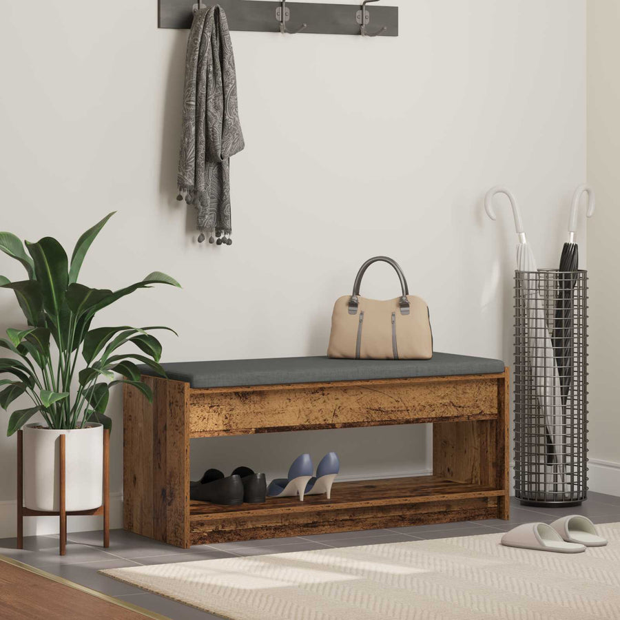 Halbank met kussen met plank Oudhout 103 x 38 x 45 cm