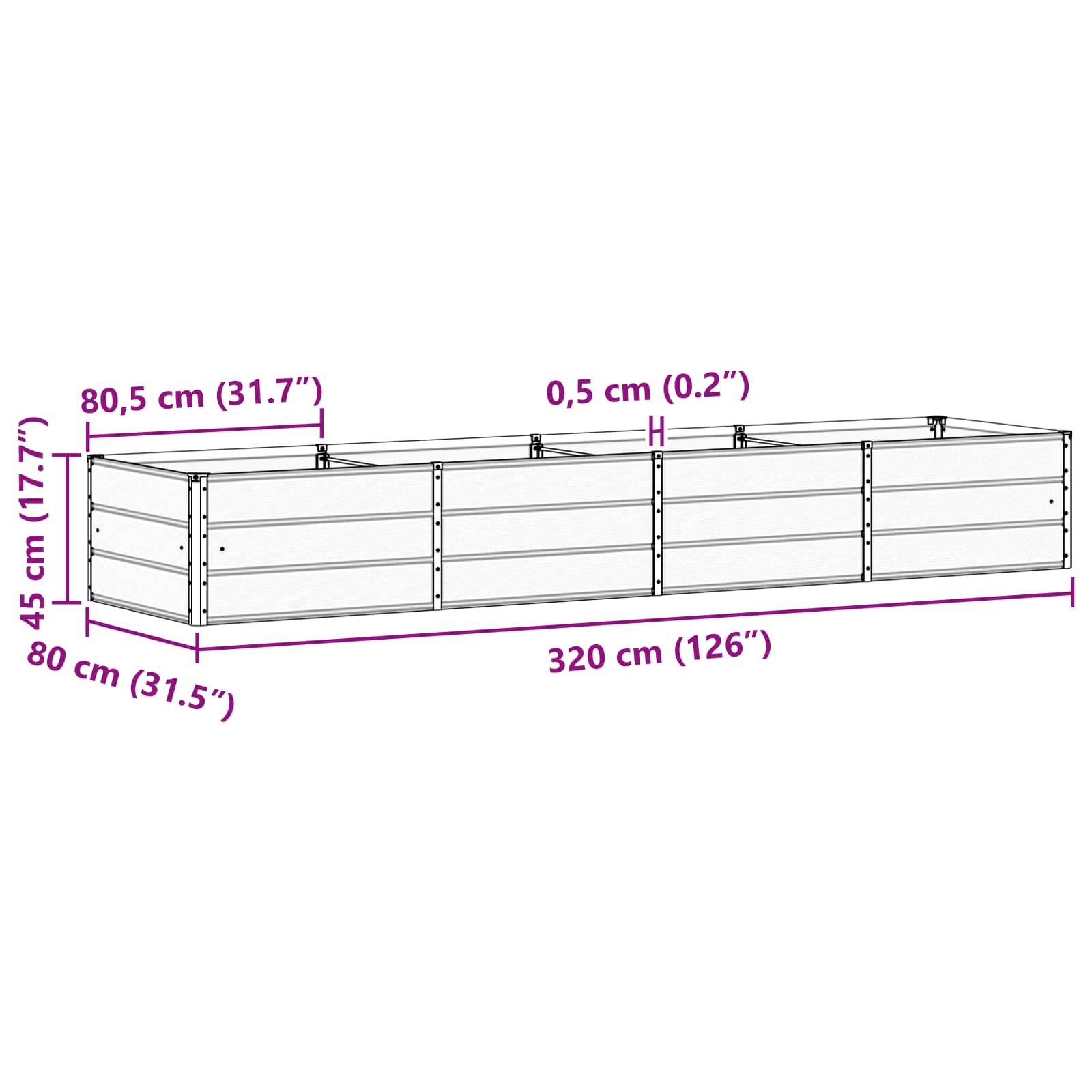 Plantenbak Ivoor 320 x 80 x 45 cm Staal