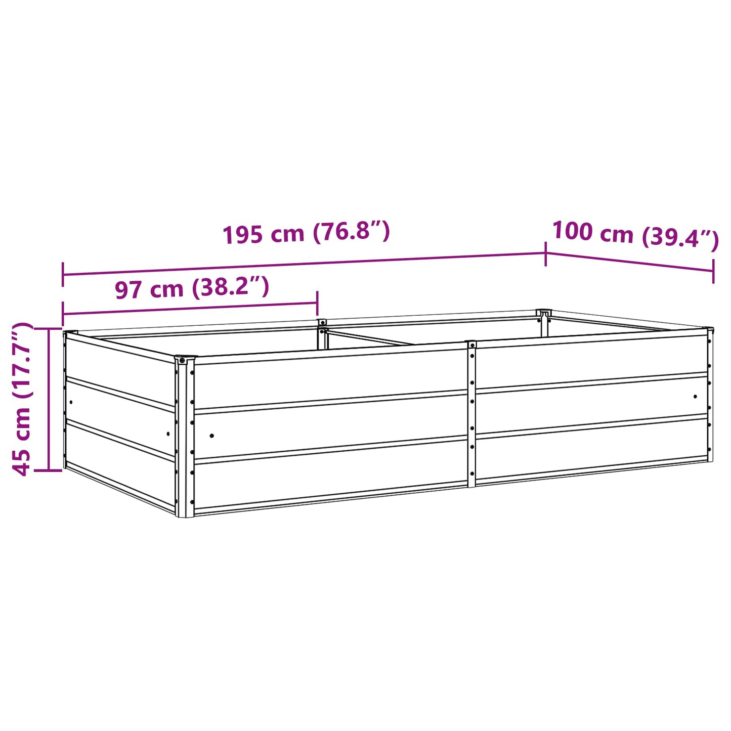 Plantenbak Ivoor 195 x 100 x 45 cm Gegalvaniseerd staal