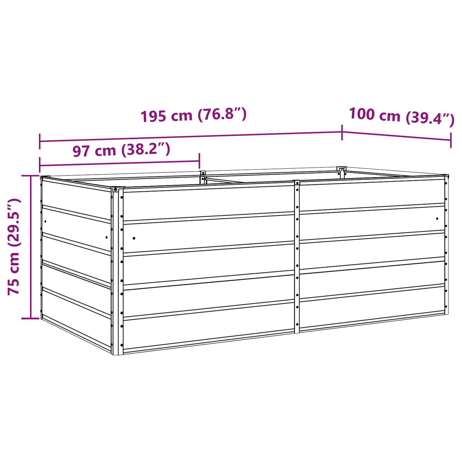 Plantenbak Ivoor 195 x 100 x 45 cm Gegalvaniseerd staal