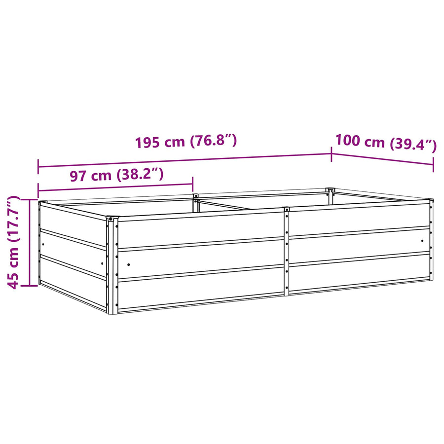 Plantenbak Lichtgrijs 195 x 100 x 45 cm Gegalvaniseerd staal