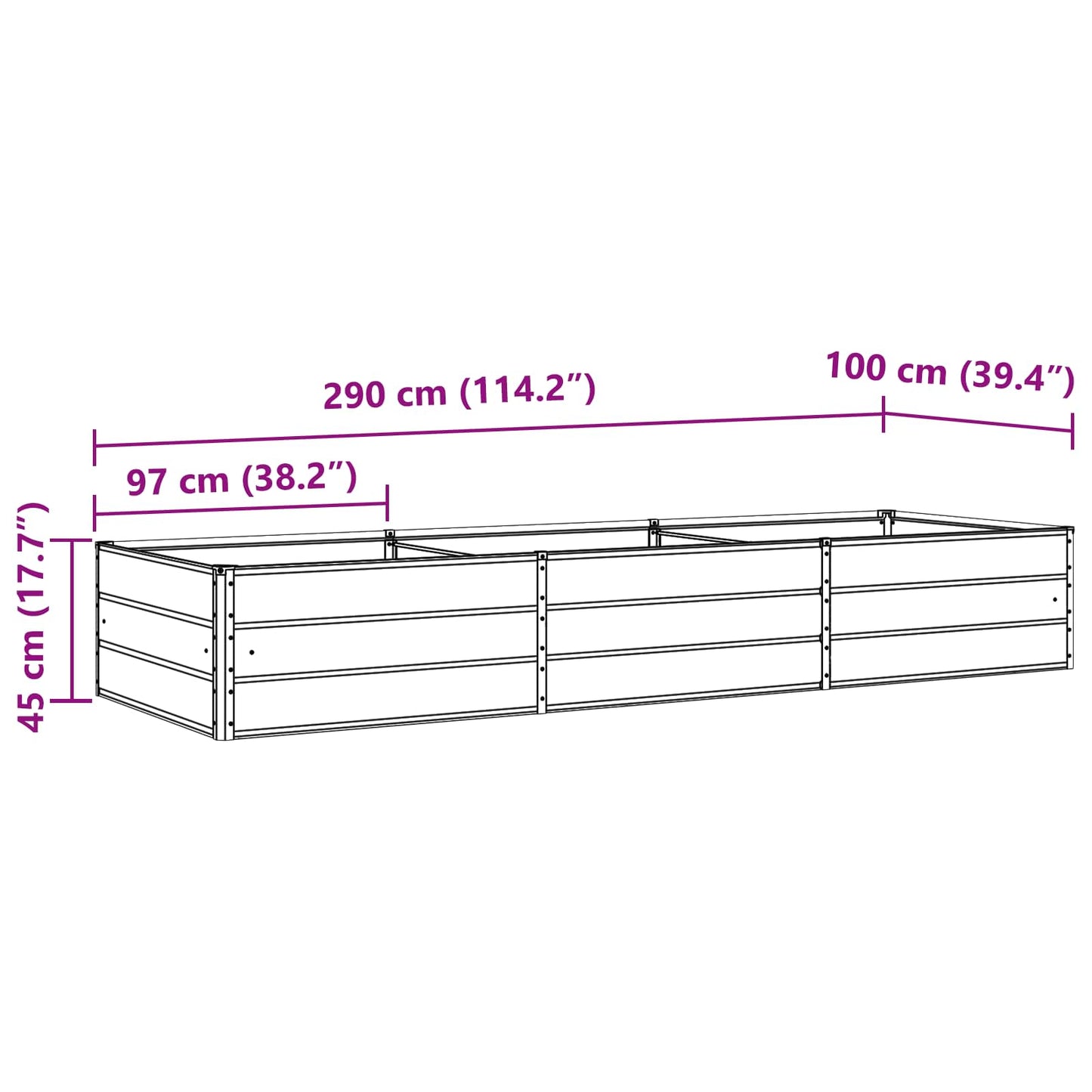 Plantenbak Lichtgrijs 195 x 100 x 45 cm Gegalvaniseerd staal