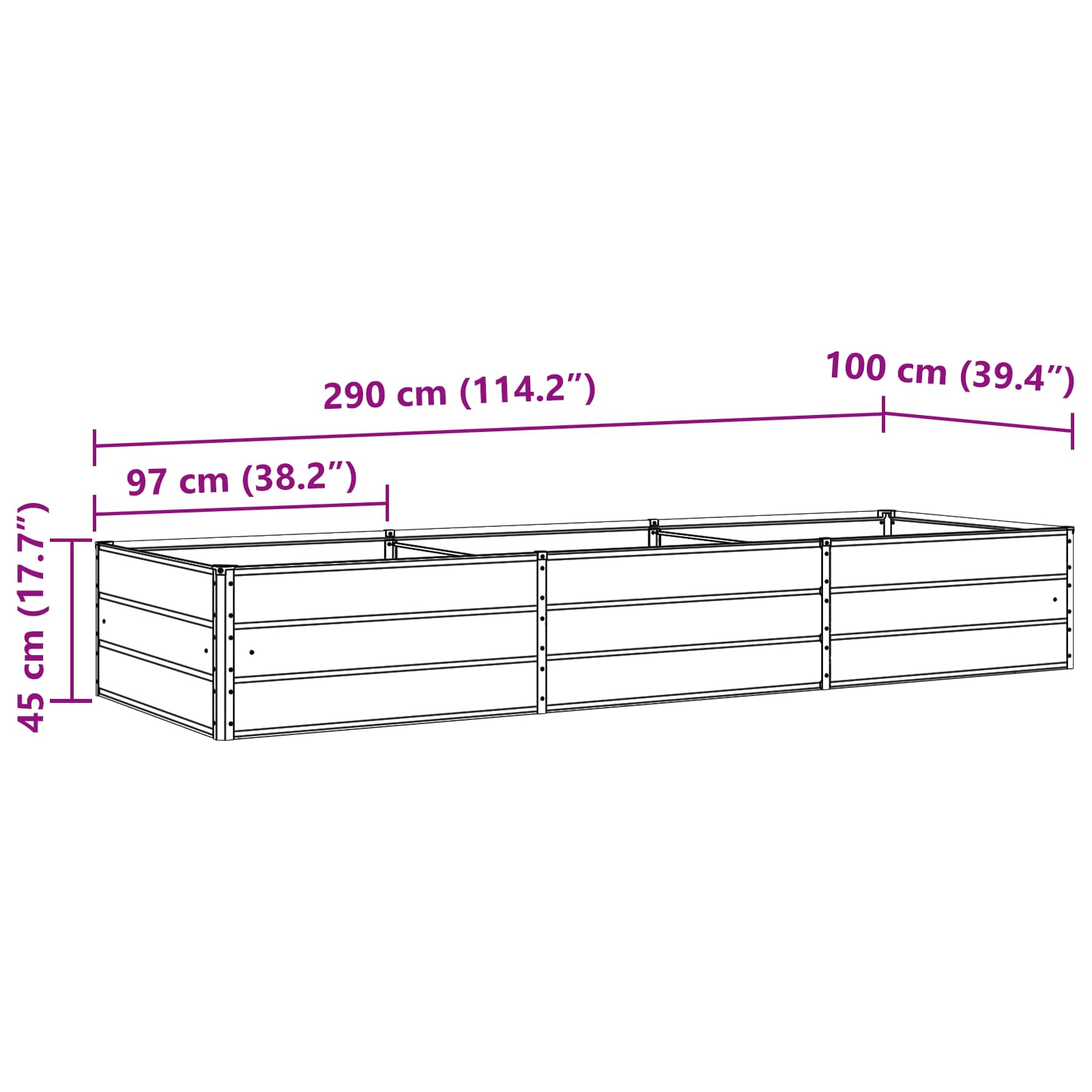 Plantenbak Lichtgrijs 195 x 100 x 45 cm Gegalvaniseerd staal