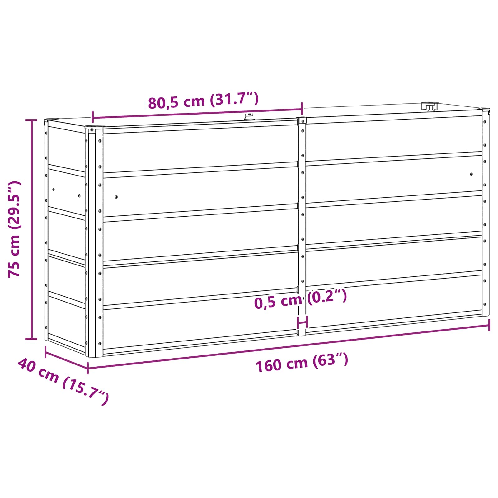 Plantenbak Antraciet 160 x 40 x 75 cm Staal