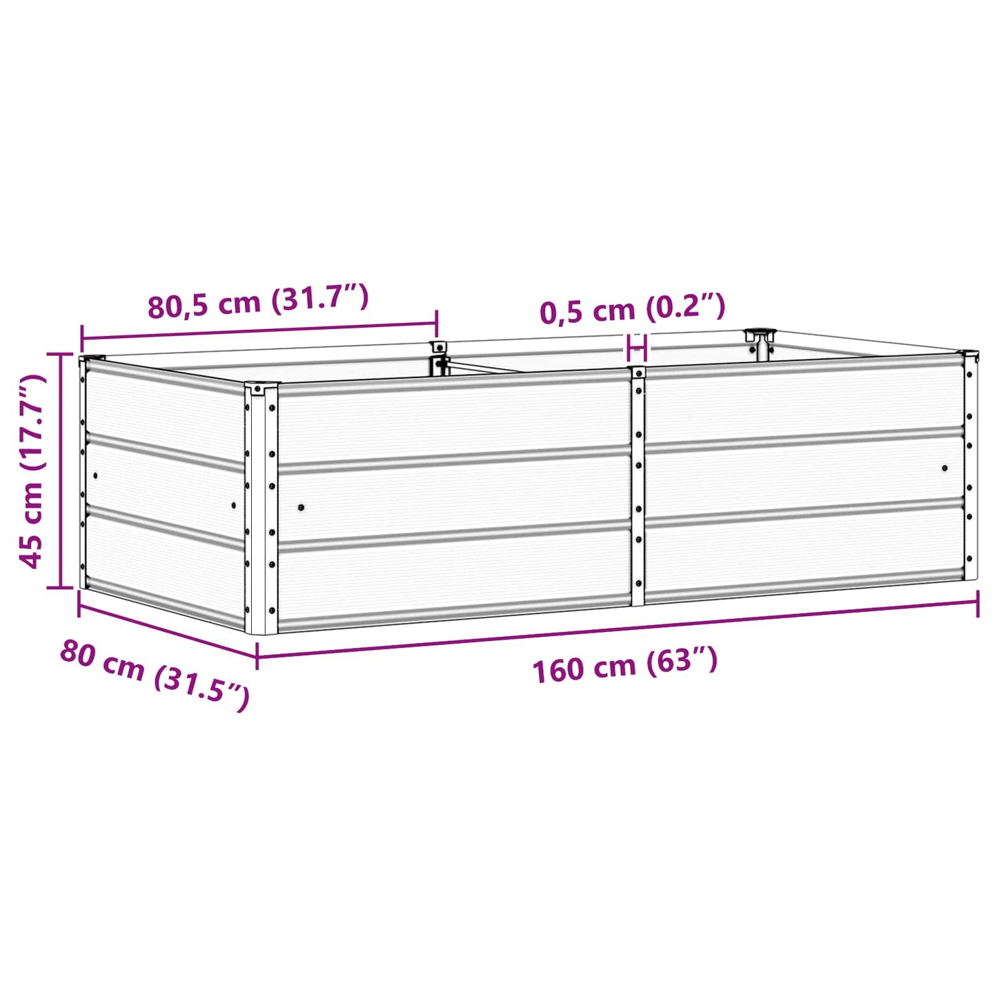 Plantenbak Antraciet 160 x 80 x 45 cm Staal