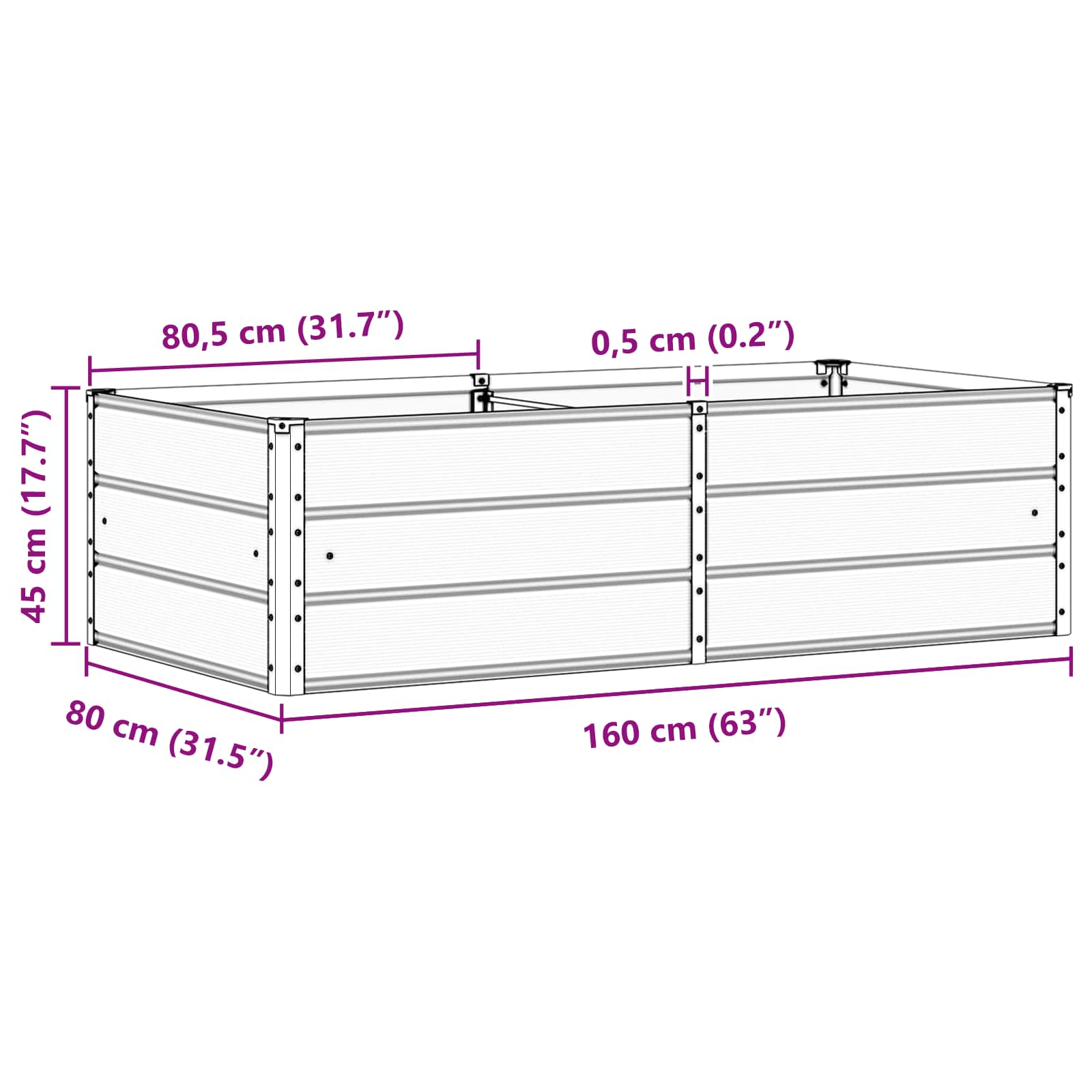 Plantenbak Antraciet 160 x 80 x 45 cm Staal