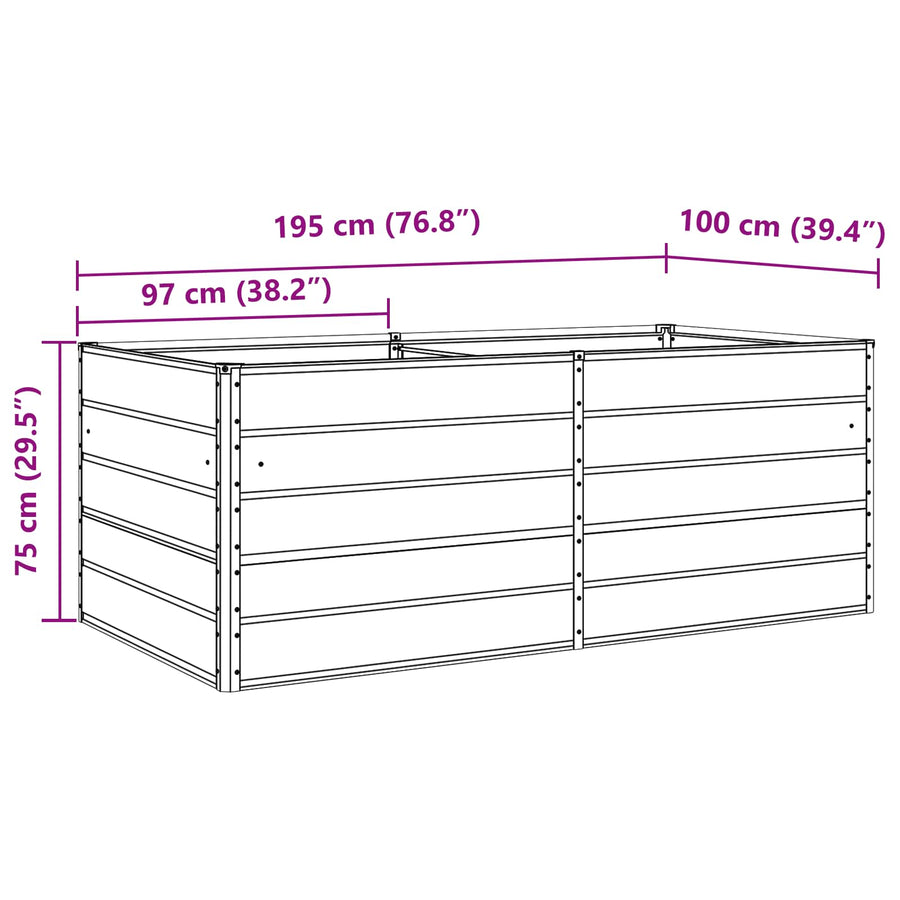 Plantenbak Antraciet 195 x 100 x 45 cm Gegalvaniseerd staal
