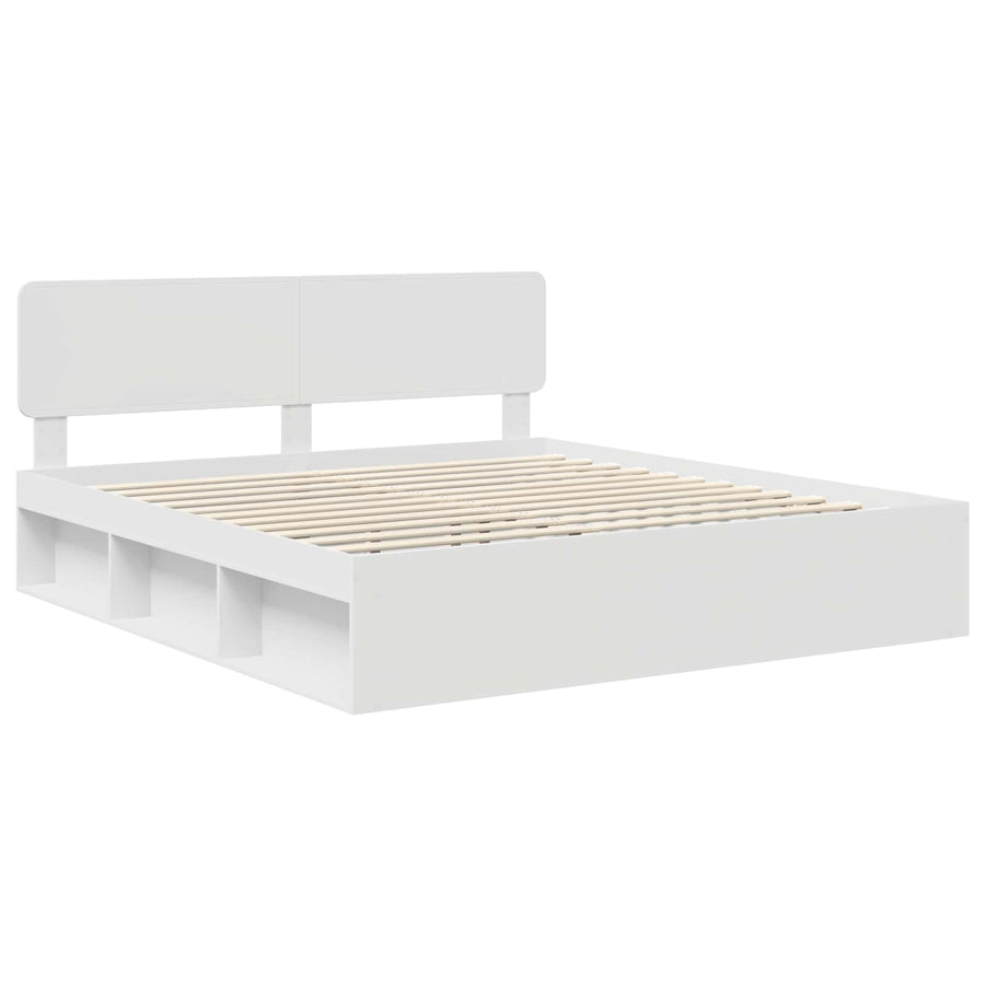 Bedframe met hoofdeinde Wit 200 x 200 cm Massief grenenhout