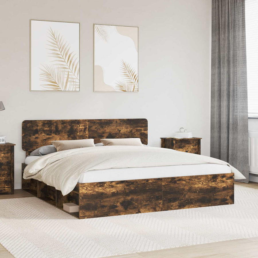 Bedframe Gerookt eiken 200 x 200 cm Massief grenenhout