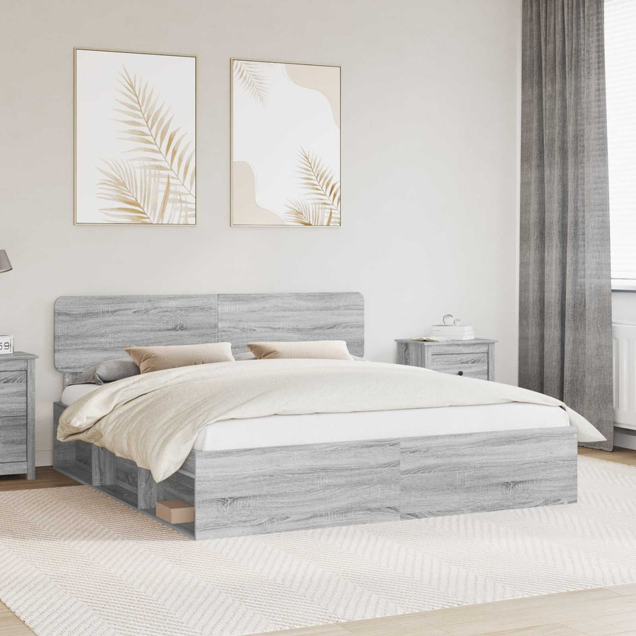 Bedframe Grijs Sonoma 200 x 200 cm Massief grenenhout