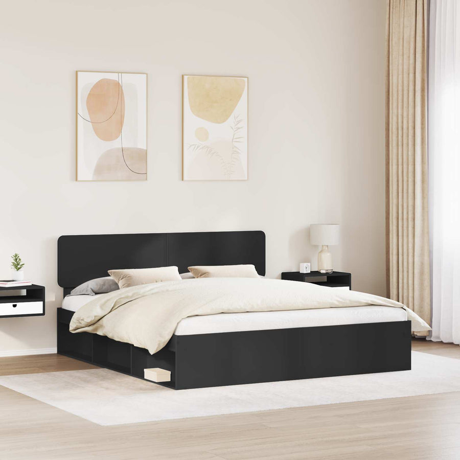Bedframe met hoofdeinde Zwart 180 x 200 cm Massief grenenhout