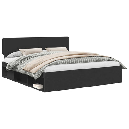 Bedframe met hoofdeinde Zwart 180 x 200 cm Massief grenenhout