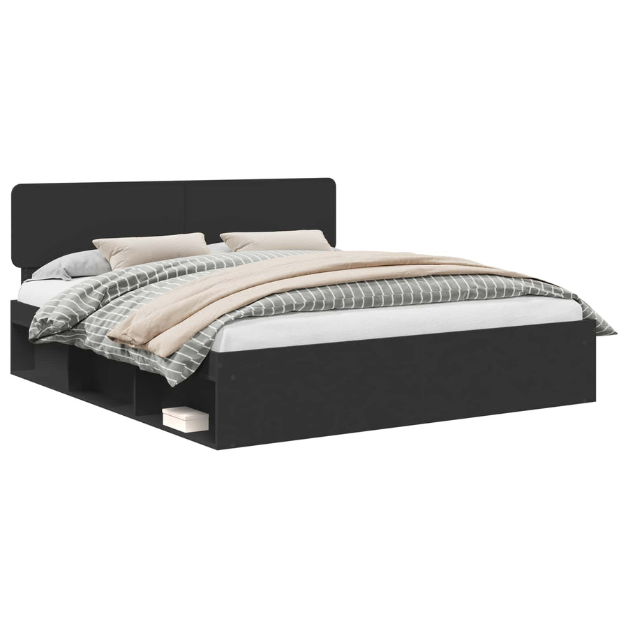 Bedframe met hoofdeinde Zwart 180 x 200 cm Massief grenenhout