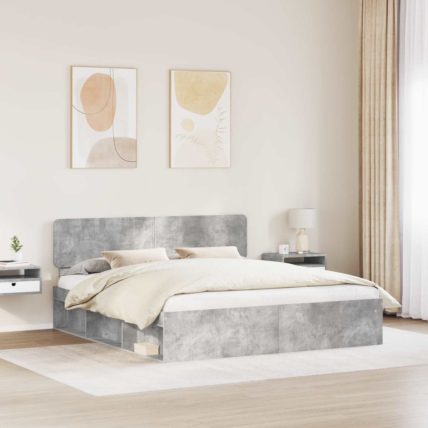 Bedframe met hoofdeinde Beton 180 x 200 cm Massief grenenhout