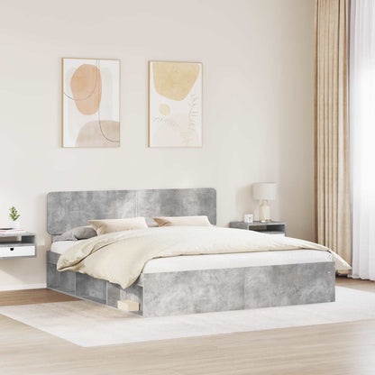 Bedframe met hoofdeinde Beton 180 x 200 cm Massief grenenhout