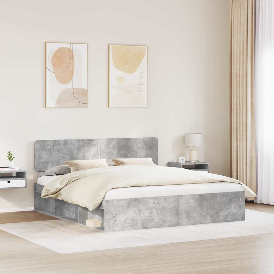 Bedframe met hoofdeinde Beton 180 x 200 cm Massief grenenhout