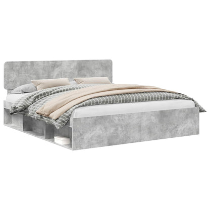 Bedframe met hoofdeinde Beton 180 x 200 cm Massief grenenhout