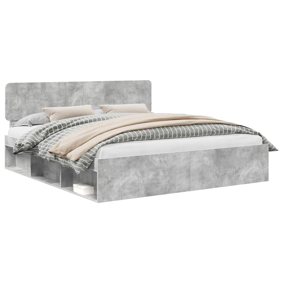 Bedframe met hoofdeinde Beton 180 x 200 cm Massief grenenhout