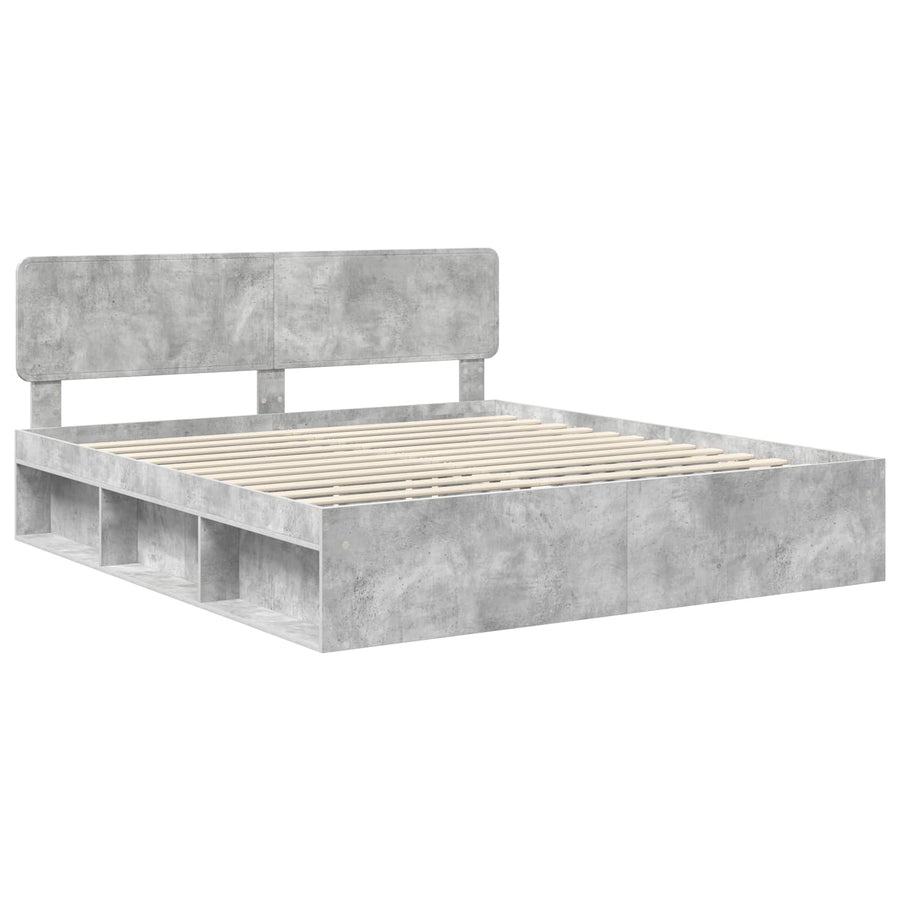 Bedframe met hoofdeinde Beton 180 x 200 cm Massief grenenhout