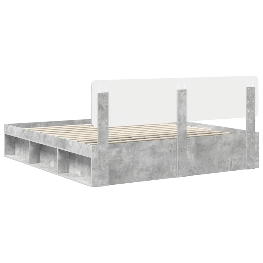 Bedframe met hoofdeinde Beton 180 x 200 cm Massief grenenhout