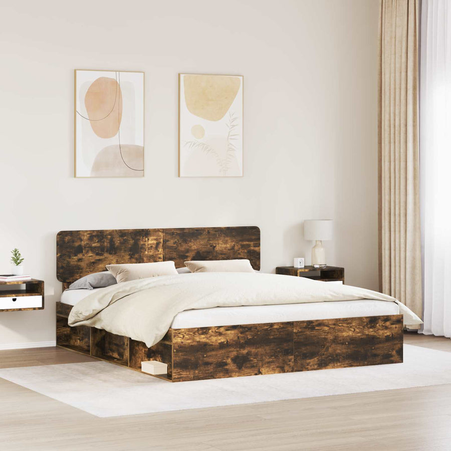 Bedframe Gerookt eiken 180 x 200 cm Massief grenenhout