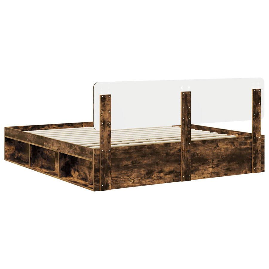 Bedframe Gerookt eiken 180 x 200 cm Massief grenenhout