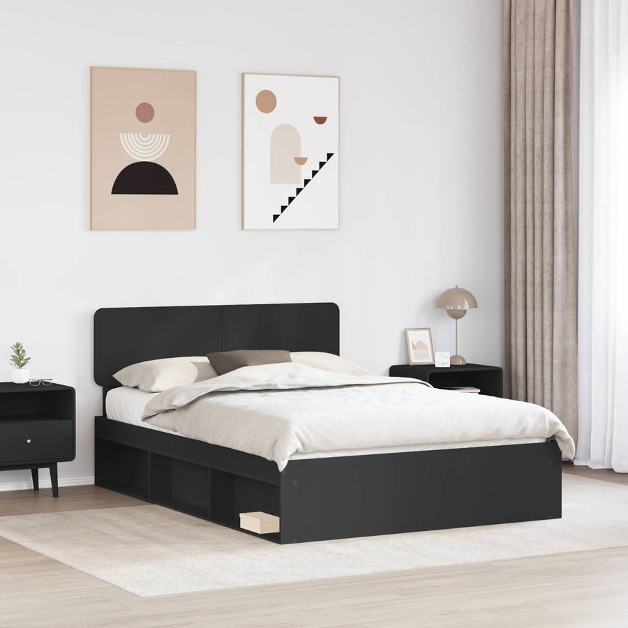 Bedframe met hoofdeinde Zwart 160 x 200 cm Massief grenenhout