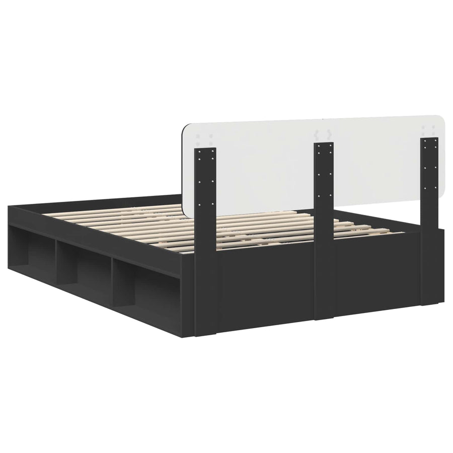 Bedframe met hoofdeinde Zwart 160 x 200 cm Massief grenenhout