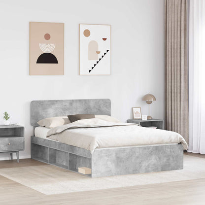 Bedframe met hoofdeinde Beton 160 x 200 cm Massief grenenhout