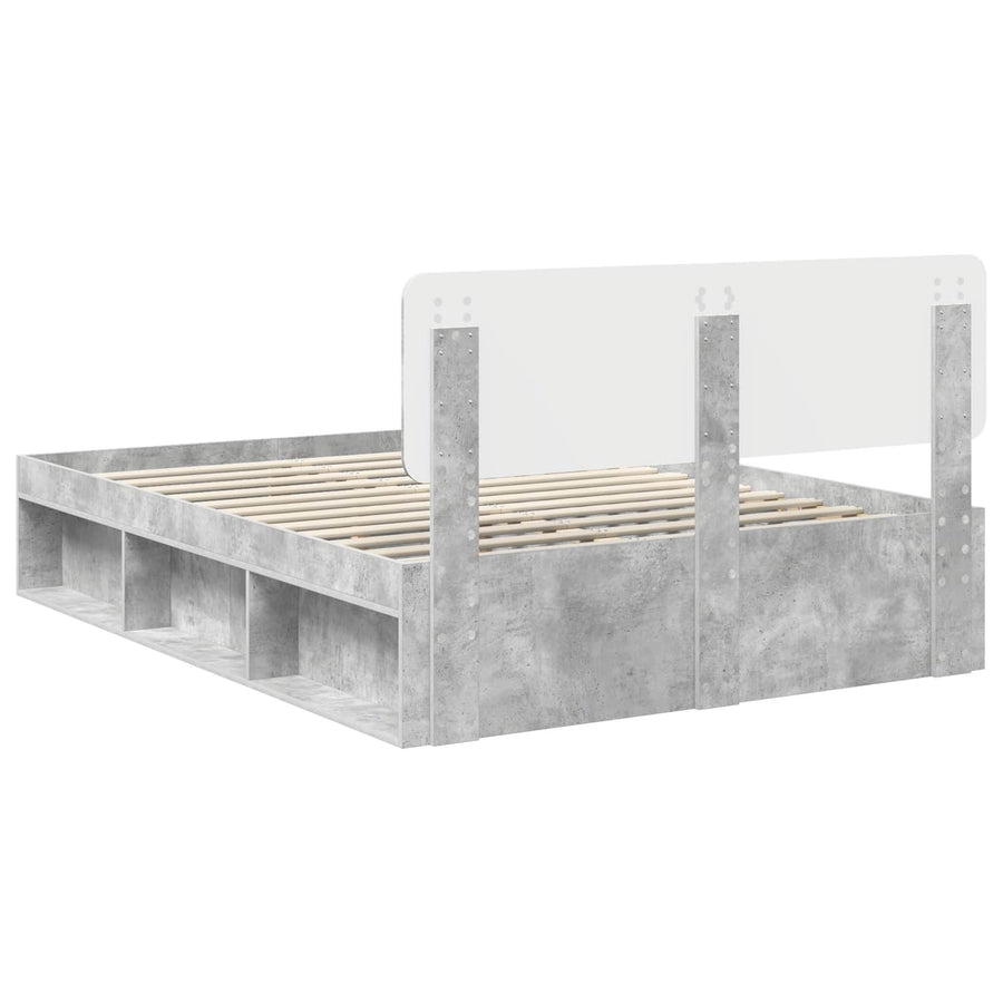 Bedframe met hoofdeinde Beton 160 x 200 cm Massief grenenhout