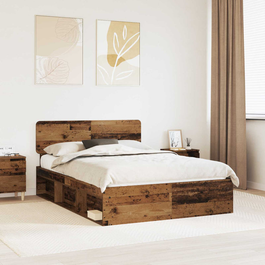 Bedframe met hoofdeinde Oudhout 150 x 200 cm Massief grenenhout