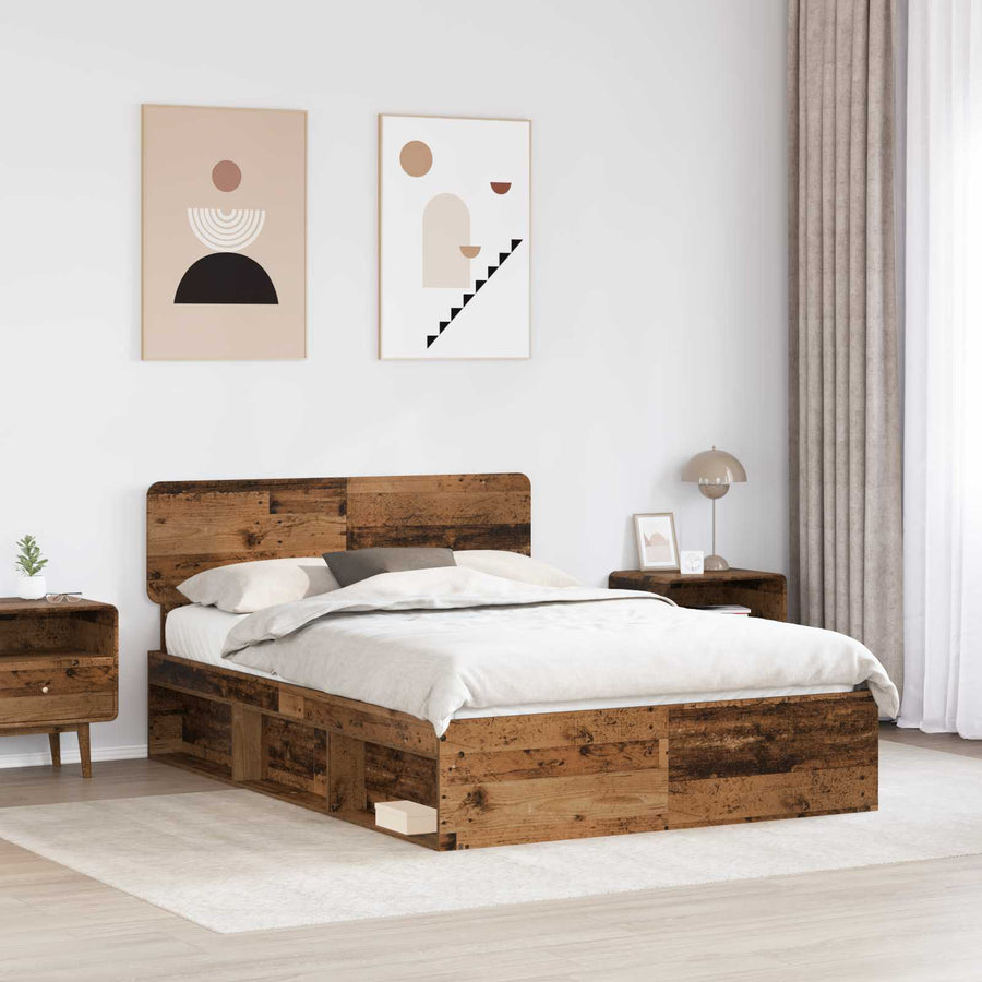 Bedframe met hoofdeinde Oudhout 150 x 200 cm Massief grenenhout