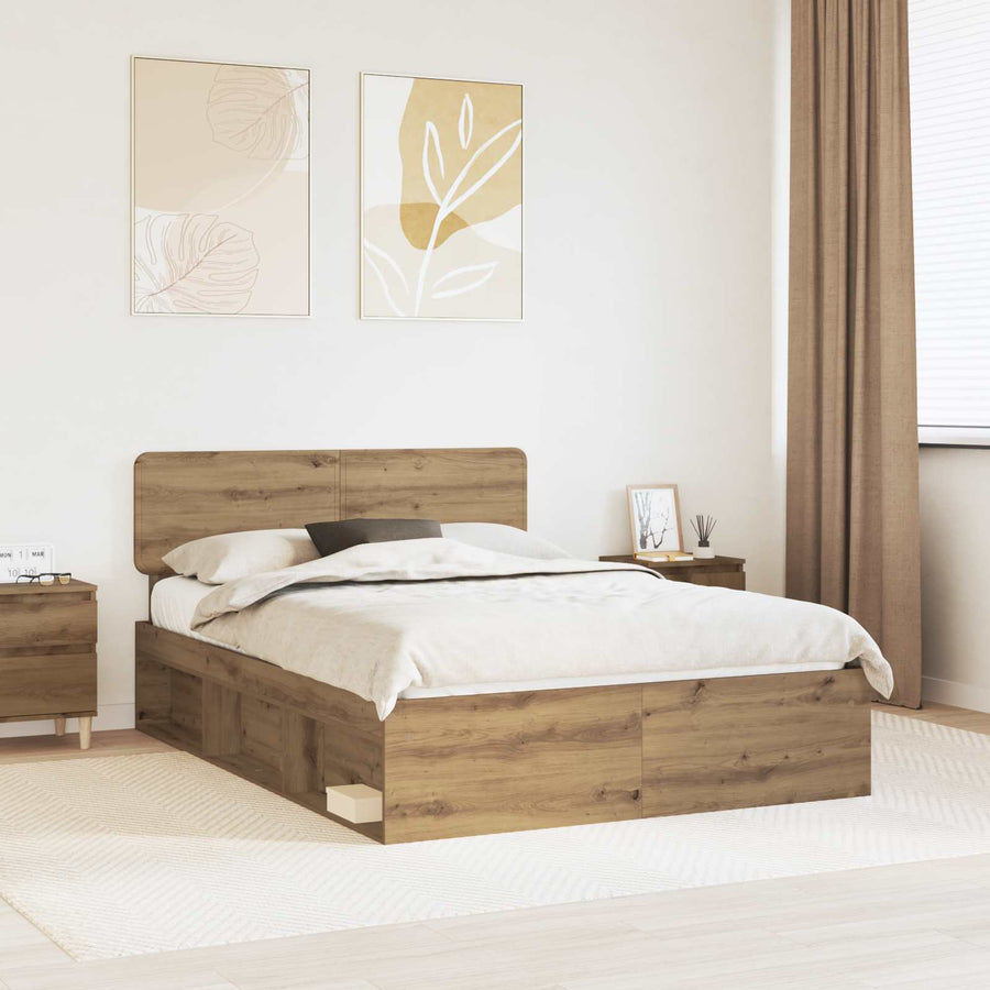 Bedframe Ambachtelijk eiken 135 x 190 cm Massief grenenhout