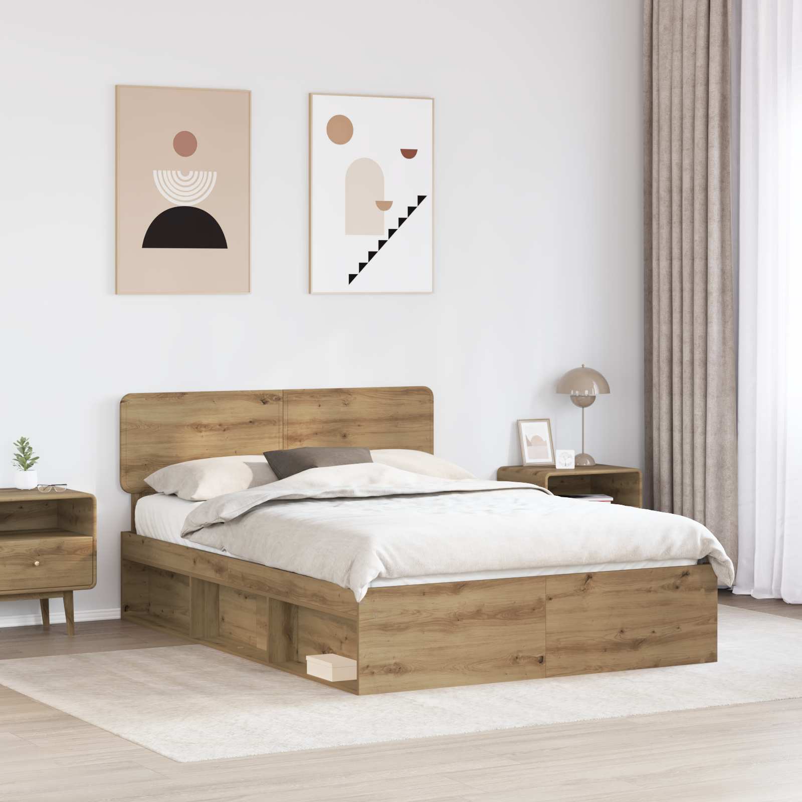 Bedframe Ambachtelijk eiken 135 x 190 cm Massief grenenhout