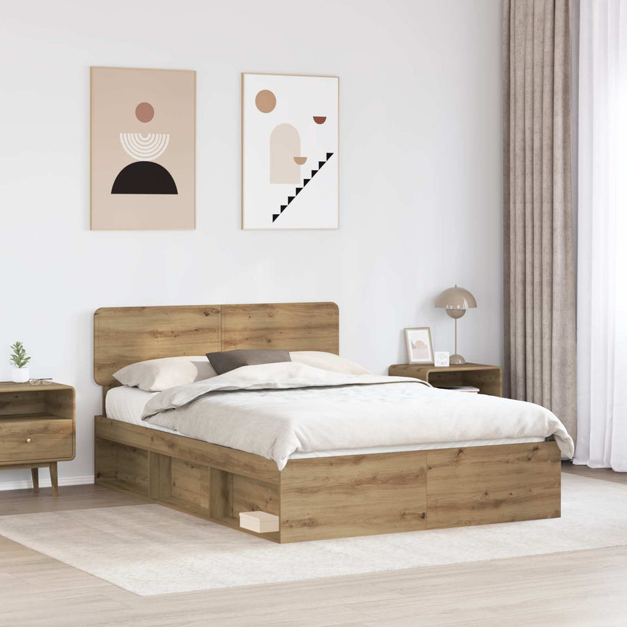 Bedframe Ambachtelijk eiken 135 x 190 cm Massief grenenhout