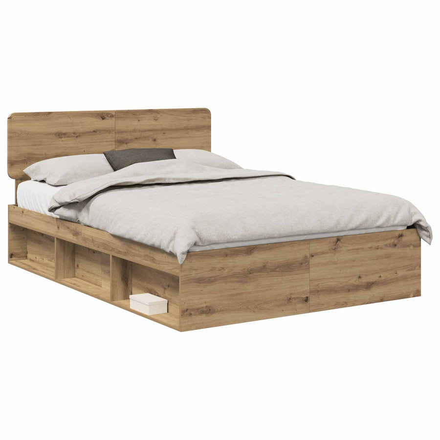 Bedframe Ambachtelijk eiken 135 x 190 cm Massief grenenhout