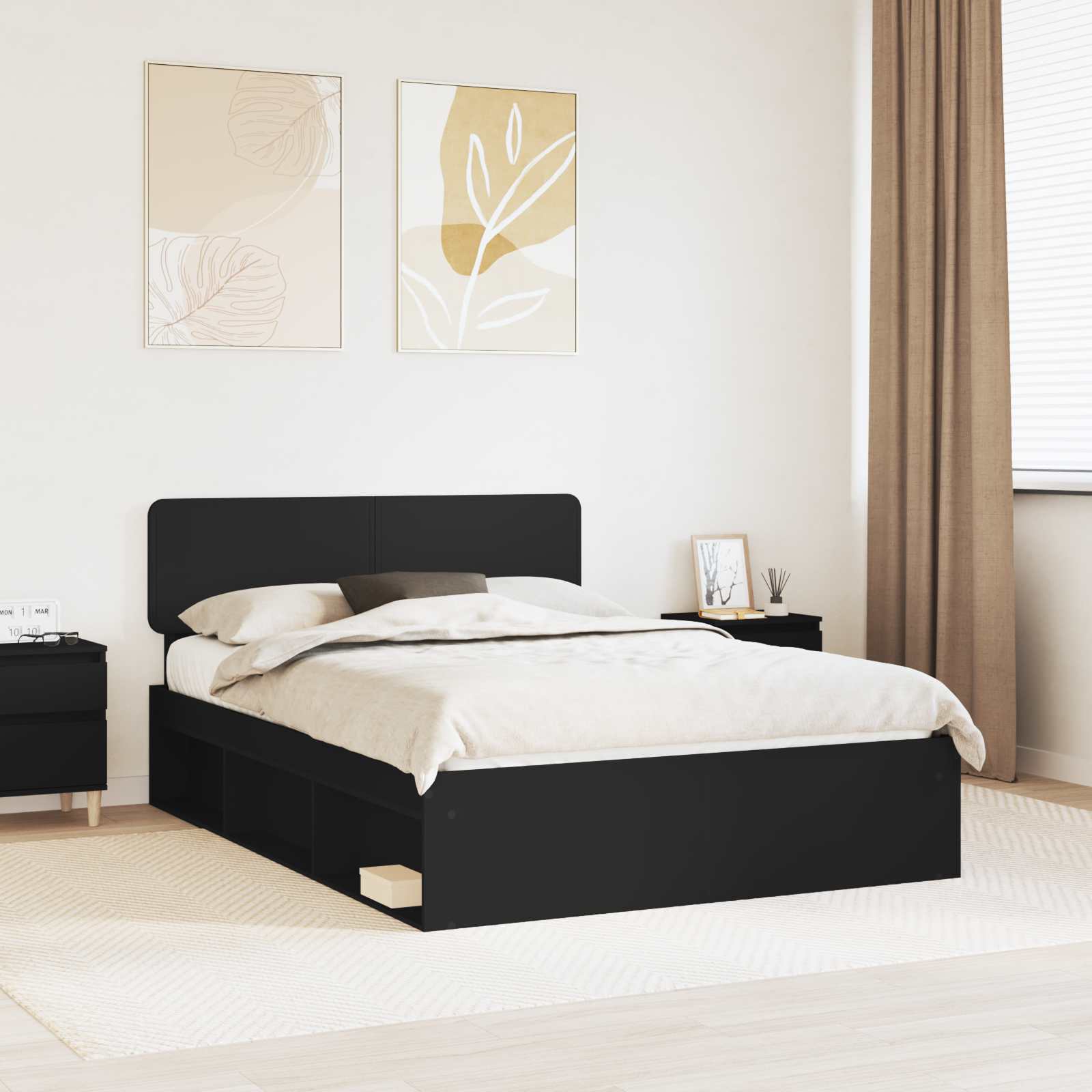Bedframe met hoofdeinde Zwart 140 x 200 cm Massief grenenhout
