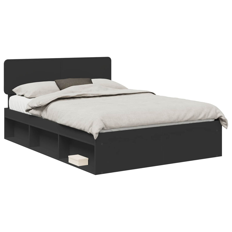 Bedframe met hoofdeinde Zwart 140 x 200 cm Massief grenenhout