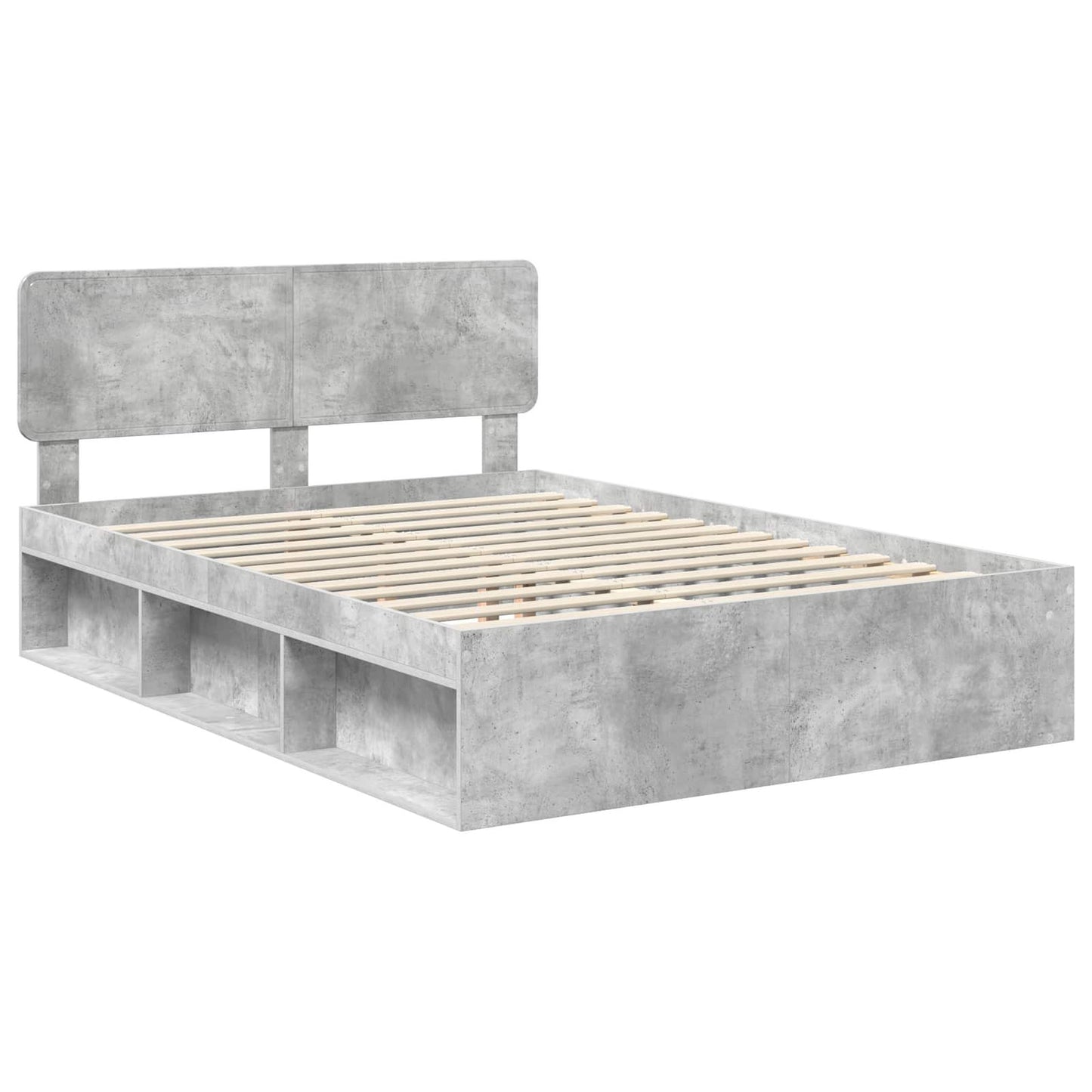 Bedframe met hoofdeinde Beton 140 x 200 cm Massief grenenhout
