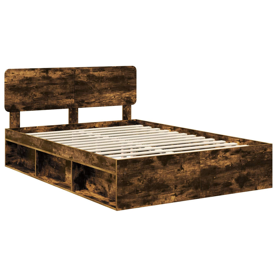 Bedframe Gerookt eiken 140 x 200 cm Massief grenenhout