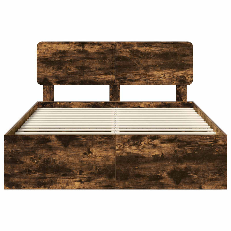 Bedframe Gerookt eiken 140 x 200 cm Massief grenenhout