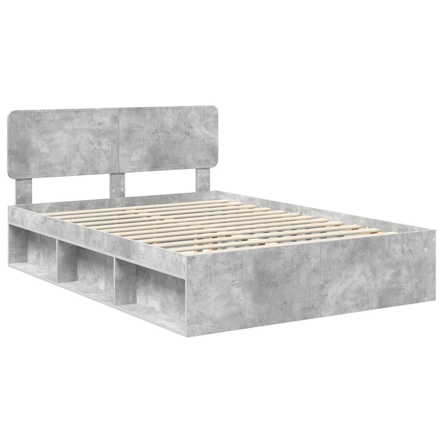 Bedframe met hoofdeinde Beton 140 x 190 cm Massief grenenhout